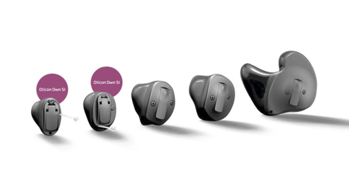 Oticon Own custom hearing aids, five styles from invisible-in-the-canal to full shell